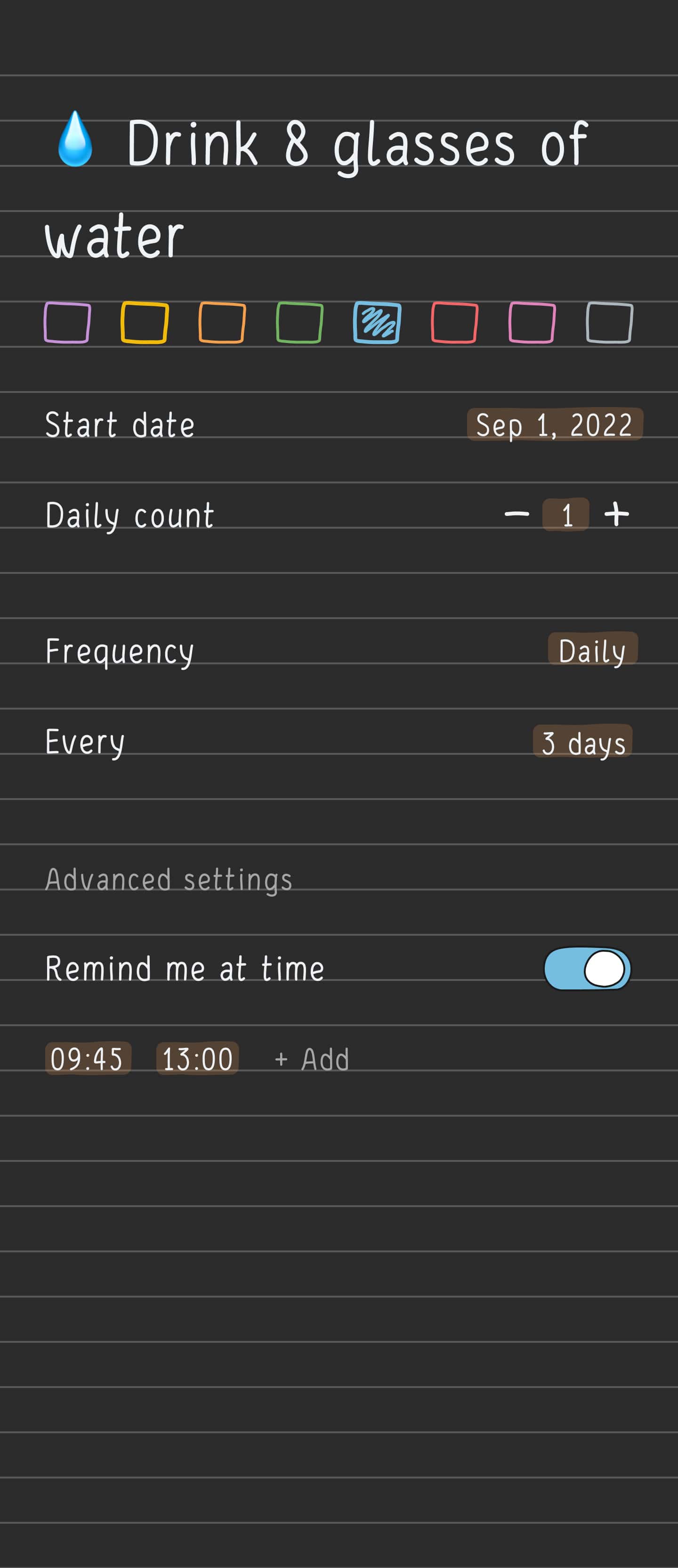 Screen with edit habit of Hizo app.