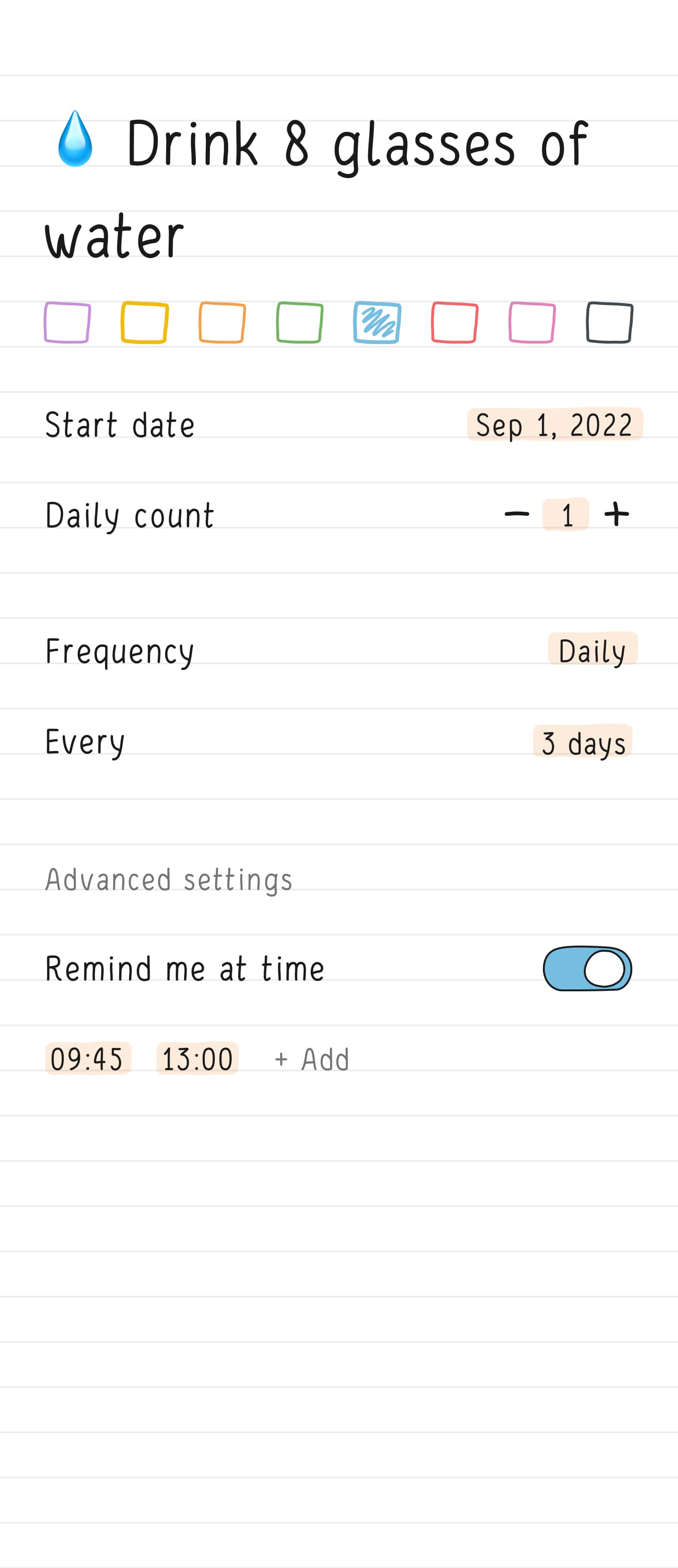 Screen with edit habit of Hizo app.