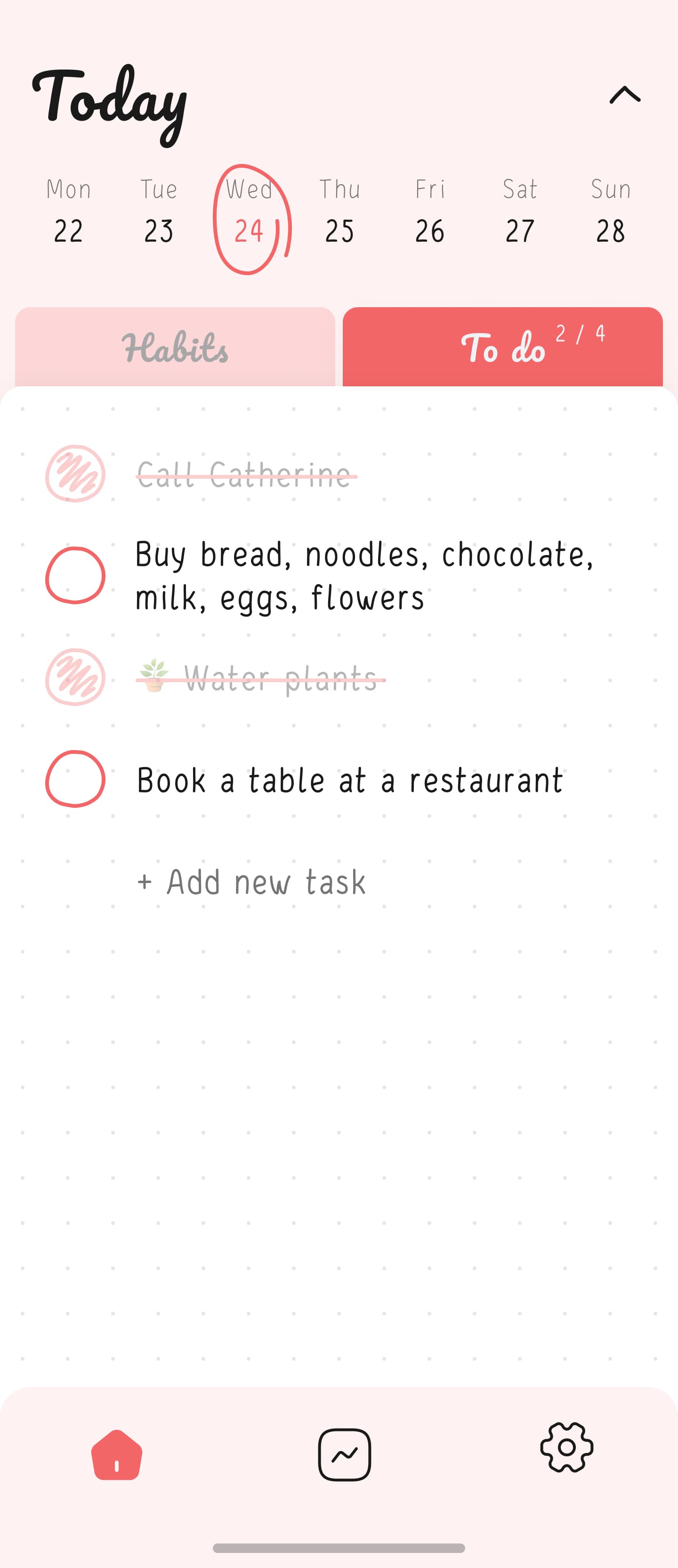 Home screen of Hizo app with todo list.
