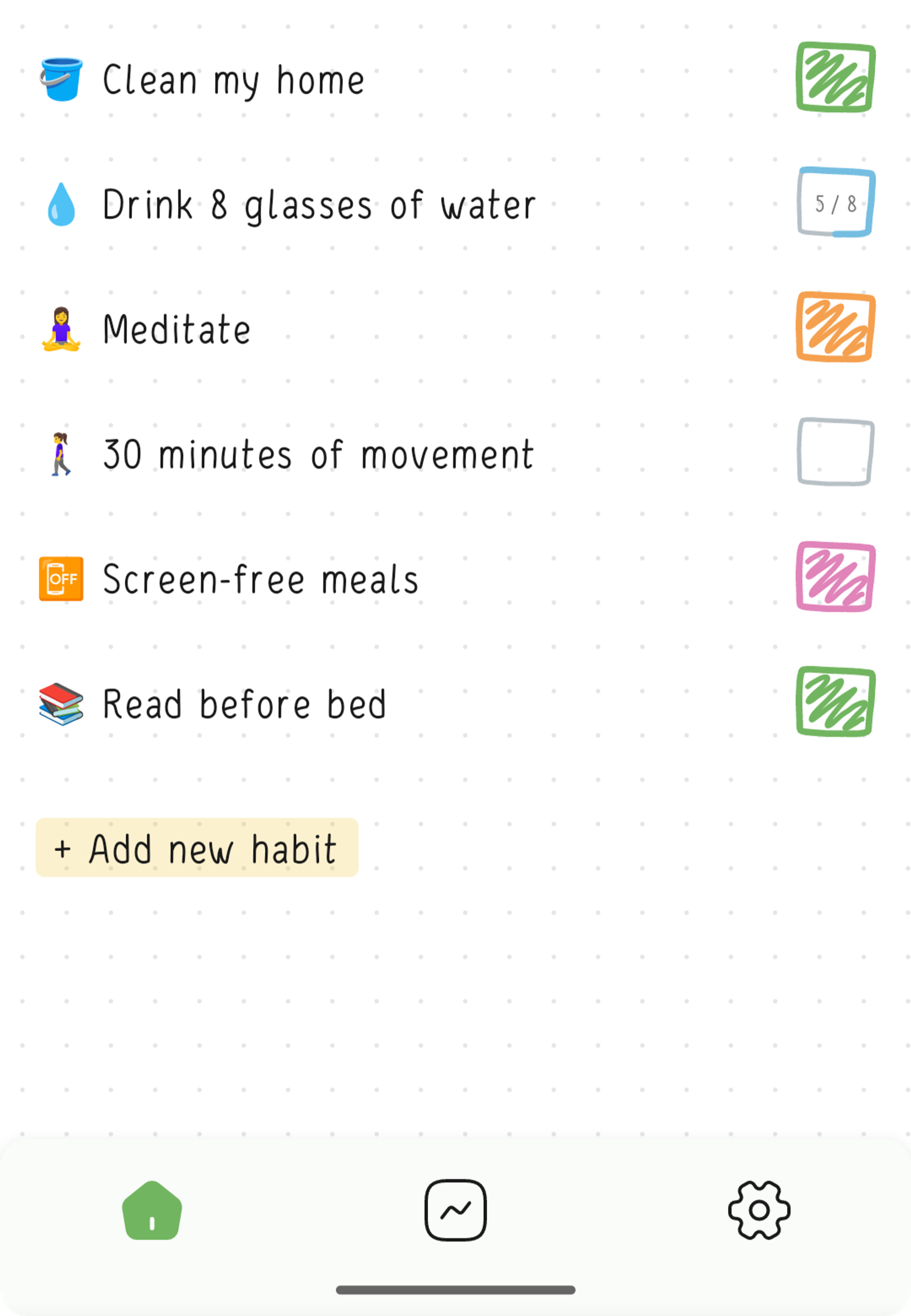Hizo boasts delightful, hand-drawn checkmarks to track your habit progress.