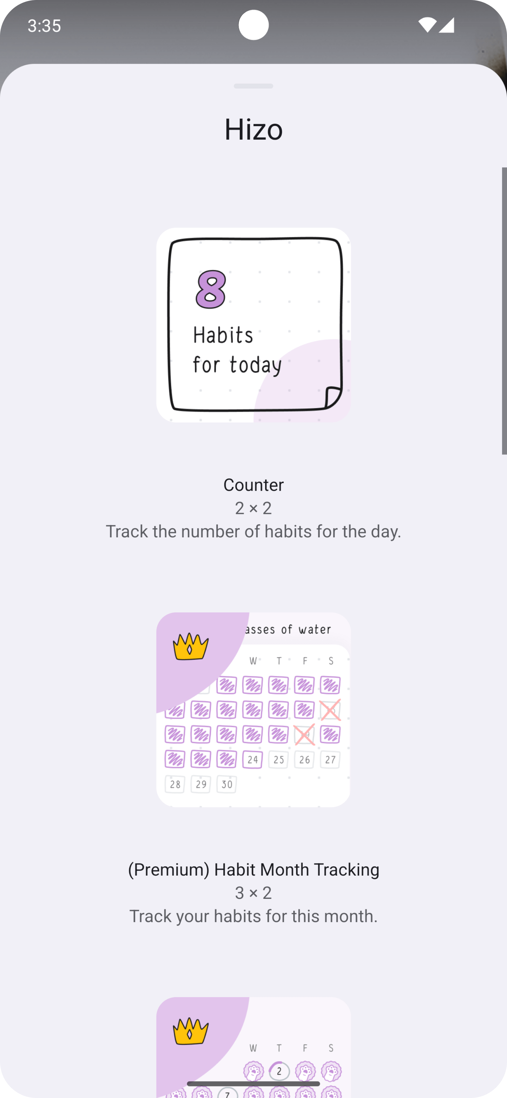 Найдите Hizo и выберите нужный вам виджет.