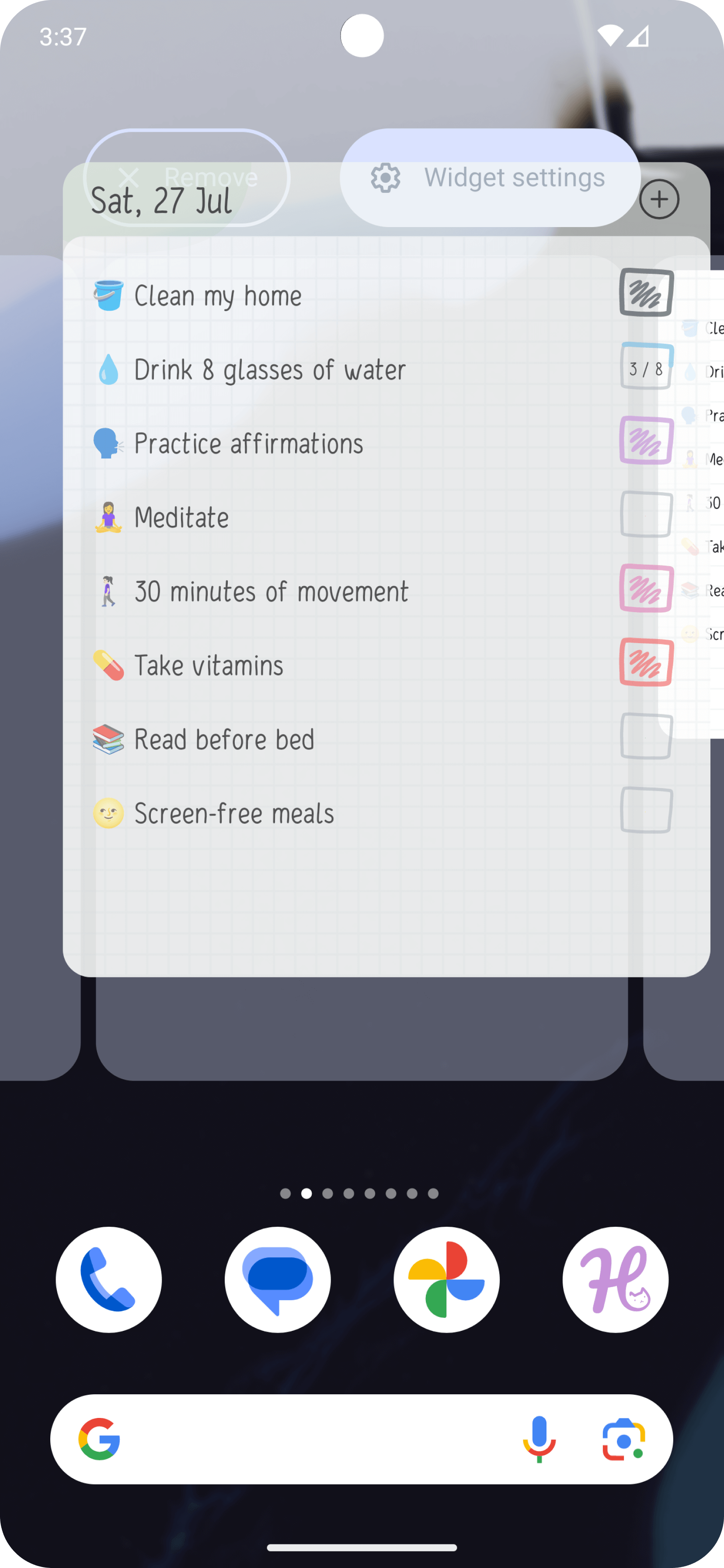Либо перетащите виджет к кнопке «Настройки виджета».