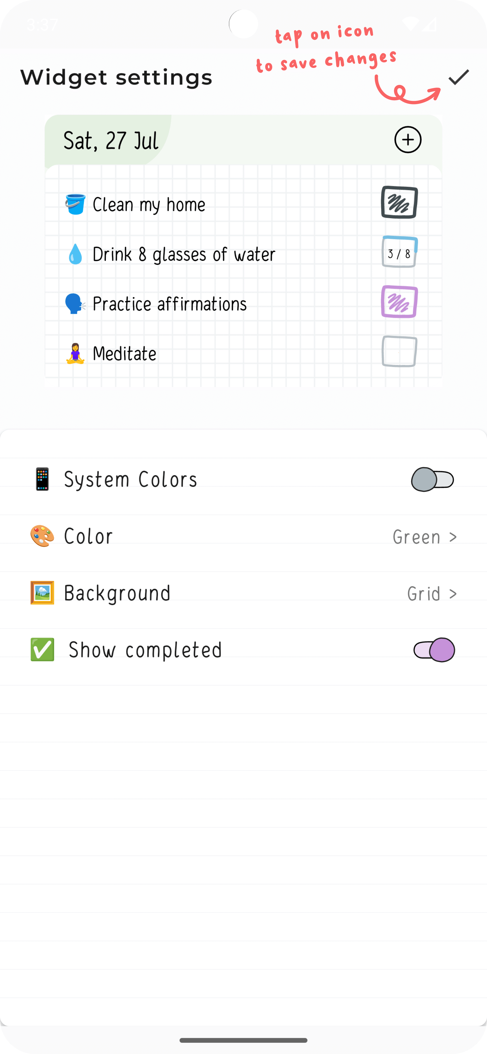 Нажмите на иконку «✔️», чтобы сохранить изменения.