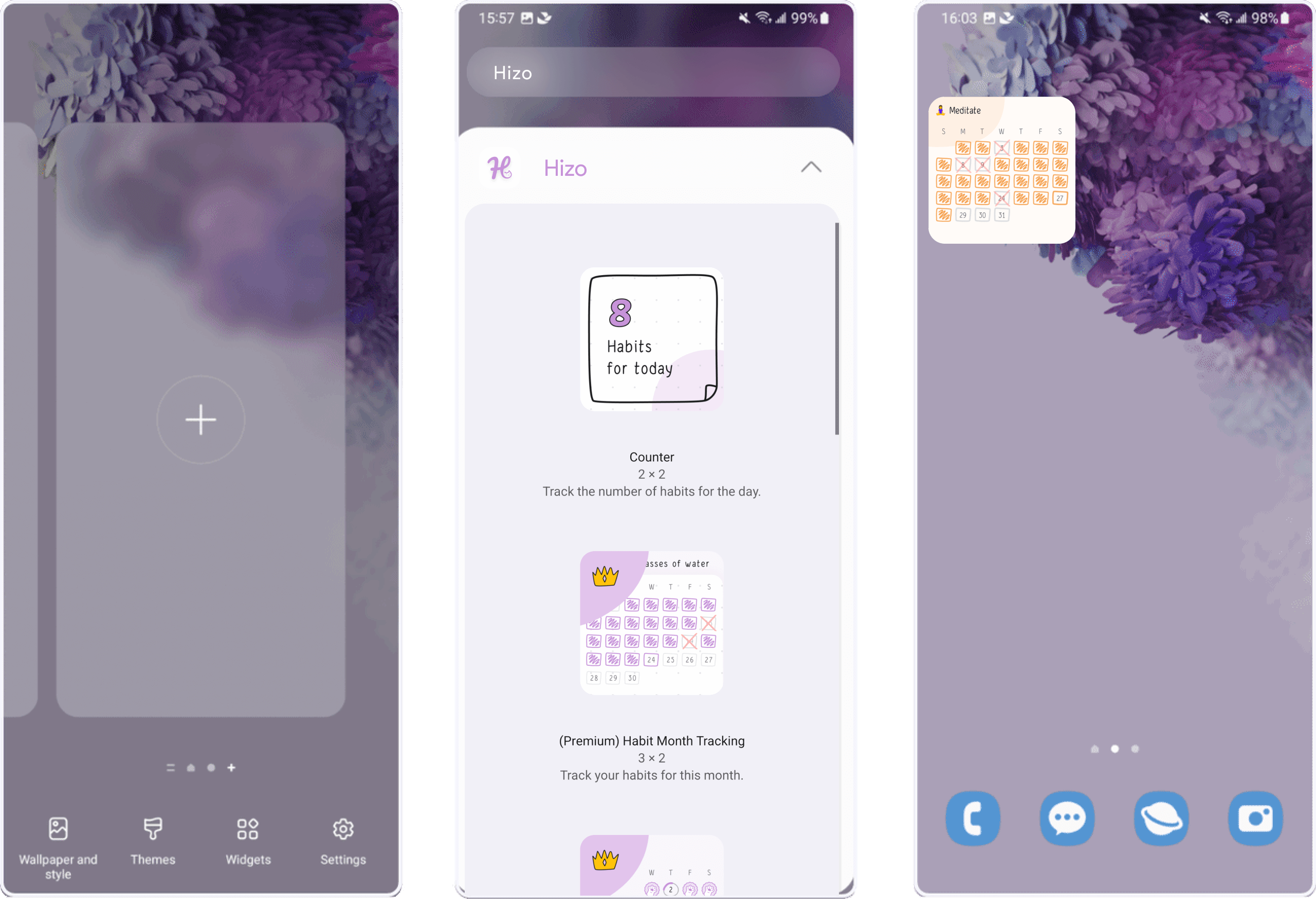 Нажмите на пустое место на экране и выберите пункт «Виджеты».